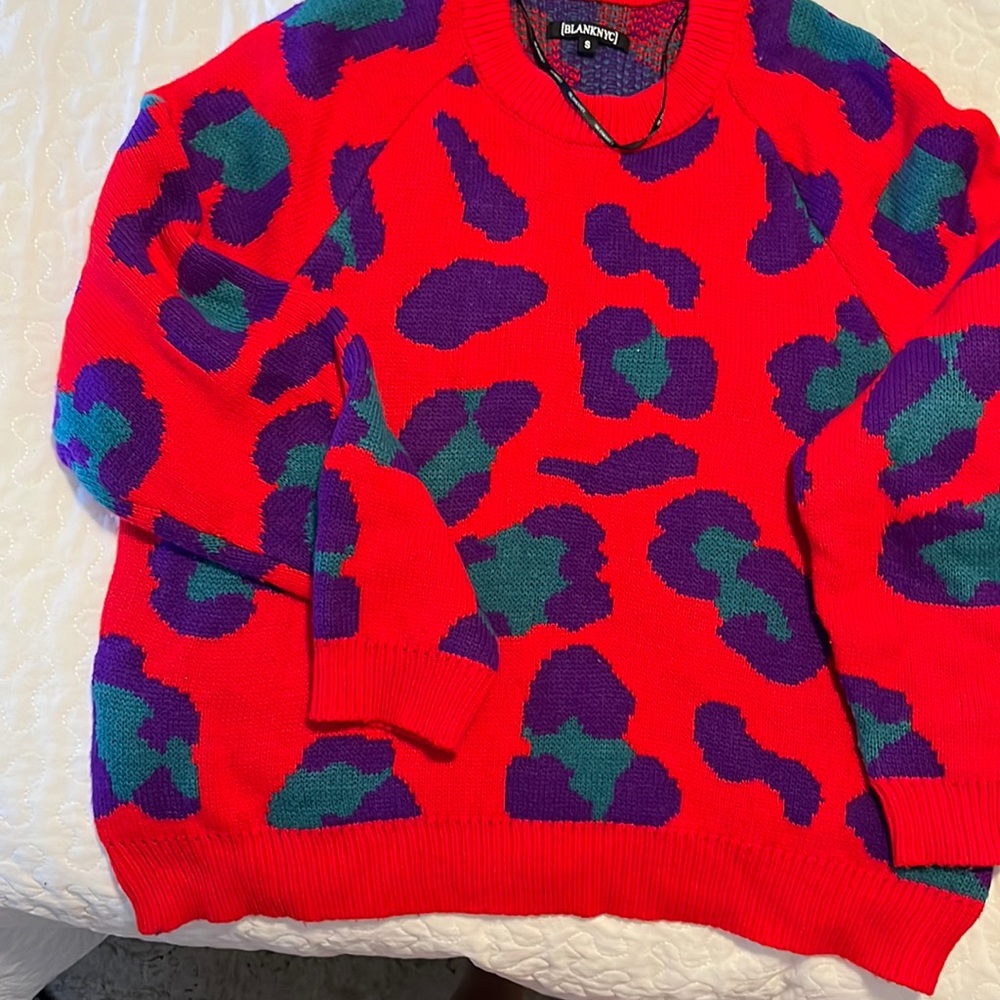 BlamkNYC super fun red purple green sweater. Size Small